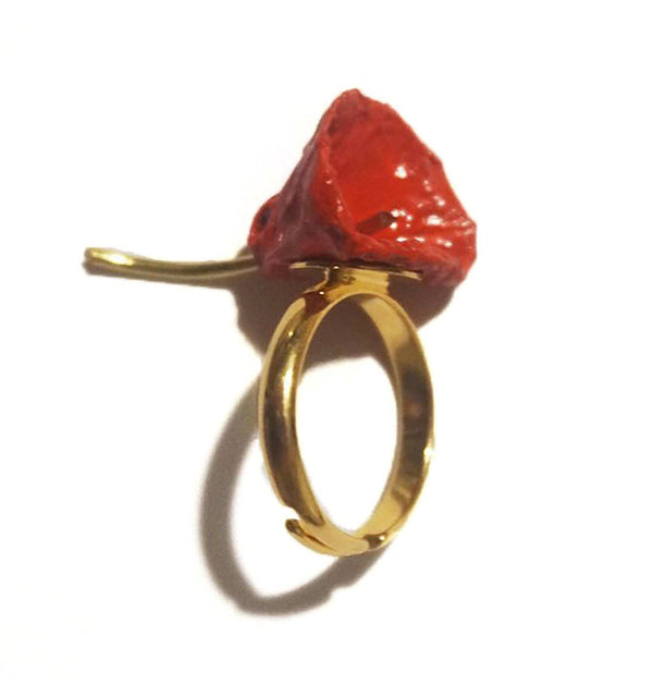Red Golden Poppy Flower Ring - Found in Italy