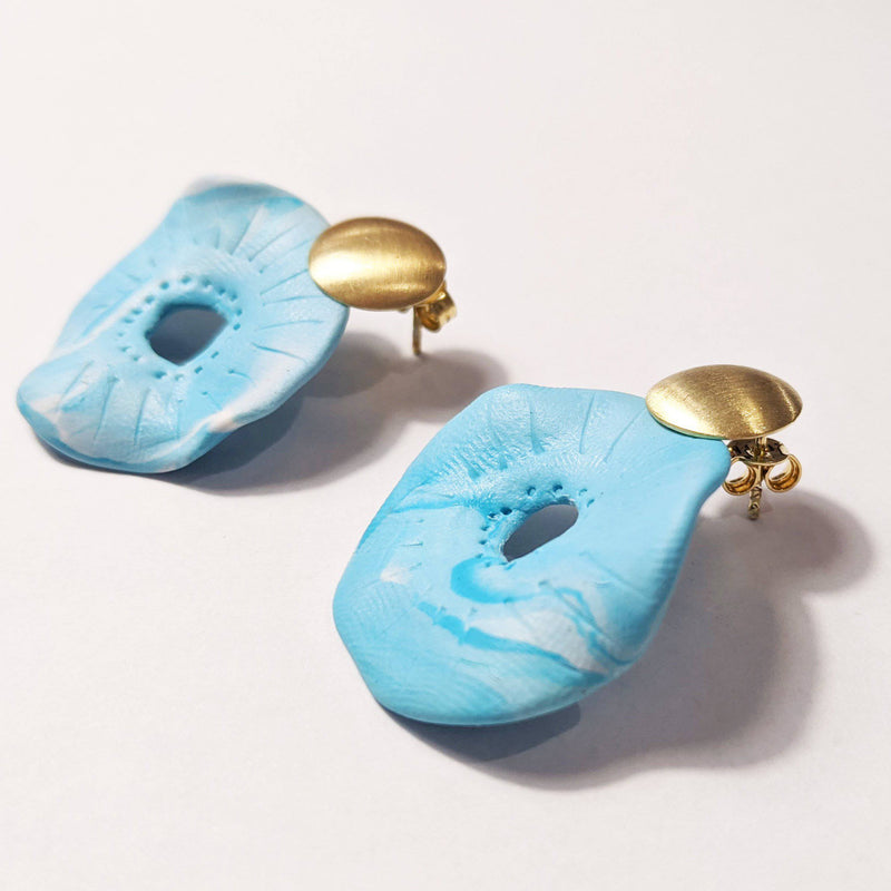 Dangle Clay Sky Blue & Gold Earrings - Found in Italy