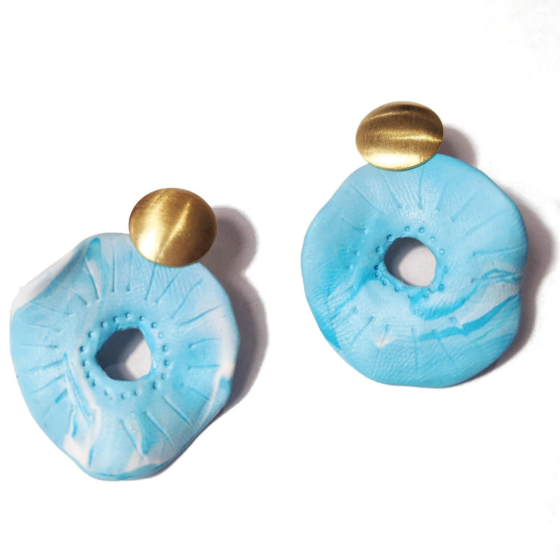 Dangle Clay Sky Blue & Gold Earrings - Found in Italy