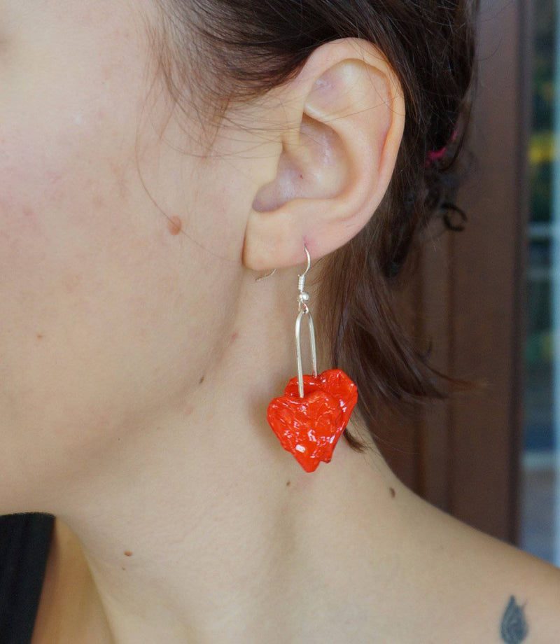 Red Heart Dangly Earrings - Found in Italy