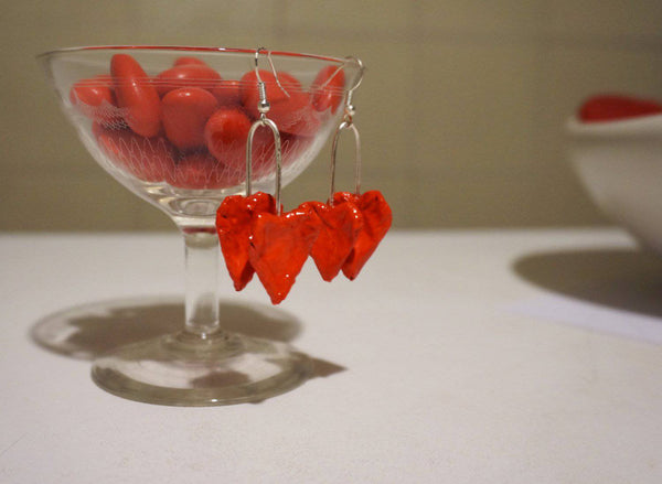 Red Heart Dangly Earrings - Found in Italy