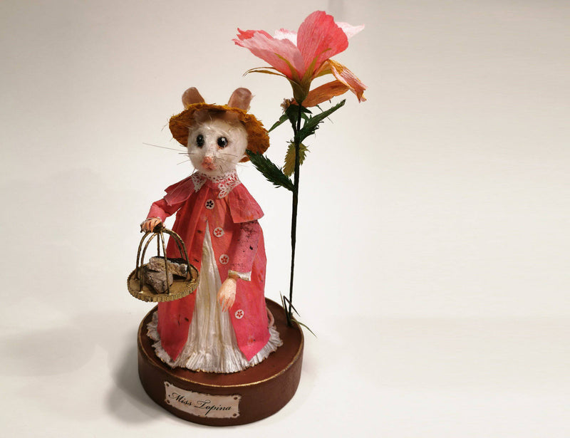 Mouse in Pink Paper Dress Sculpture - Found in Italy