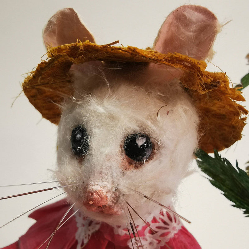 Mouse in Pink Paper Dress Sculpture - Found in Italy