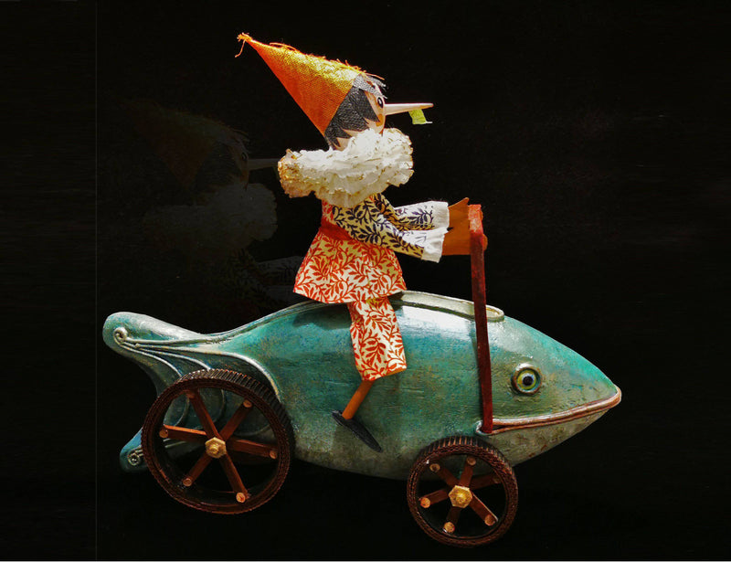 Pinocchio Whale Riding Paper Sculpture - Found in Italy