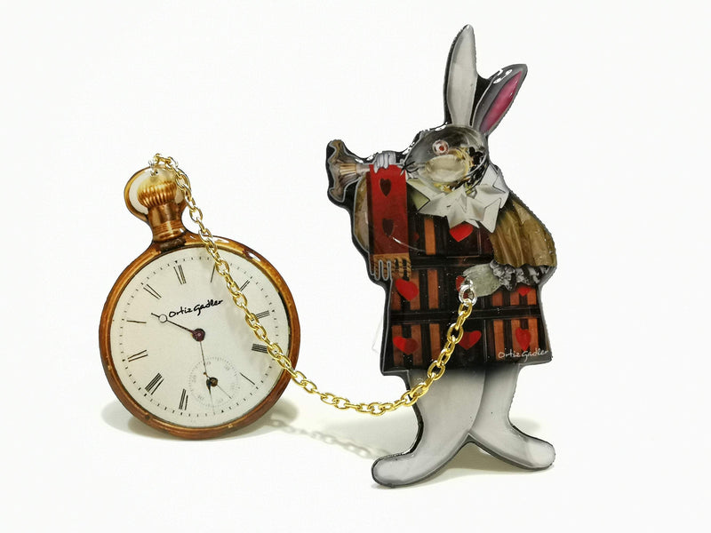 The White Rabbit and Clock Brooch - Found in Italy